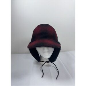 Vintage Lake Of The Isle Mens Sz M Red‎ Wool Cap Plaid Ear Flaps Hunting Hat Cap